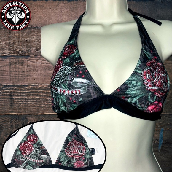 Sinful Other - Sinful by affliction Femme Fatale Rose gun rhinestone tie